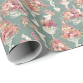 Blauw Vintage Boeket Cadeaupapier (Rol Hoek)