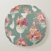 Blauw Vintage Boeket Rond Kussen (Voorkant)