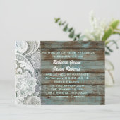 blauw vintage boerenhuis kant landelijke bruiloft kaart (Staand voorkant)