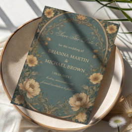 Blauw Vintage Botanisch Save The Date
