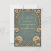 Blauw Vintage Botanisch Save The Date (Voorkant)