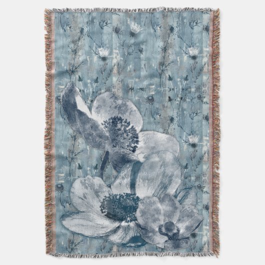 Blauw Vintage Botanische Illustratie Deken (Voorkant Verticaal)