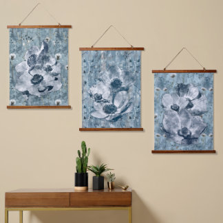 Blauw vintage botanische illustratie hangend wandkleed