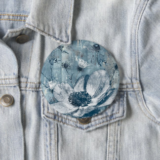 Blauw vintage botanische illustratie ronde button 4,0 cm