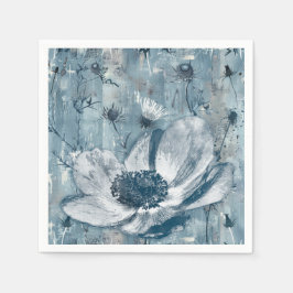Blauw vintage botanische illustratie servet