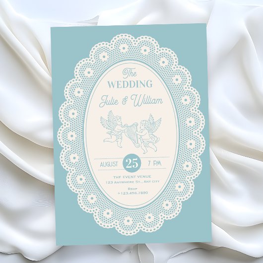Blauw vintage bruiloft kaart