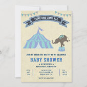 Blauw Vintage Carnaval Circus Baby Shower Kaart (Voorkant)
