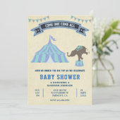 Blauw Vintage Carnaval Circus Baby Shower Kaart (Staand voorkant)