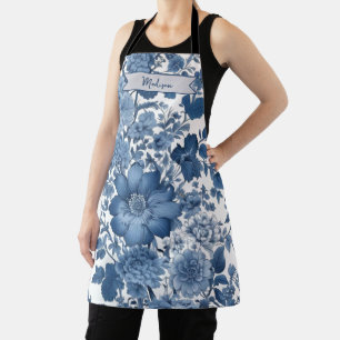 Blauw Vintage Chinoiserie Bloem Motief Persoonlijk Schort