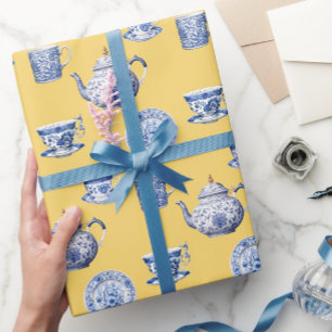 Blauw vintage chinoiserie theepot kopje elke geleg cadeaupapier