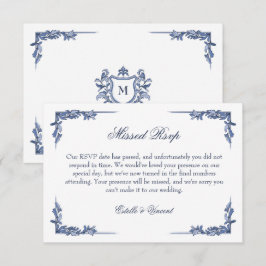 Blauw Vintage Crest Monogram Beleefd Geen Reactie RSVP Kaartje