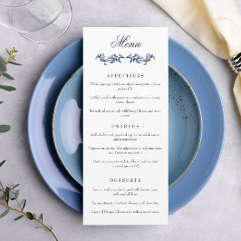 Blauw Vintage Crest Monogram Elegante Trouw Menu