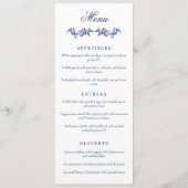 Blauw Vintage Crest Monogram Elegante Trouw Menu (Voorkant)
