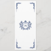 Blauw Vintage Crest Monogram Elegante Trouw Menu (Achterkant)