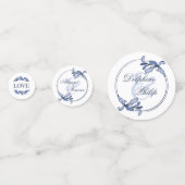 Blauw Vintage Crest Monogram Namen Bruiloft Confetti (Voorkanten)