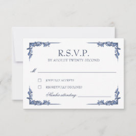 Blauw Vintage Crest Monogram RSVP Kaartje