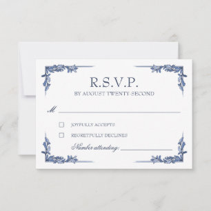 Blauw Vintage Crest Monogram RSVP Kaartje