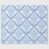 Blauw Vintage Damast Cadeaupapier (Vlak)