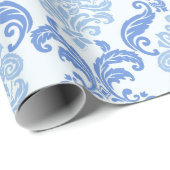 Blauw Vintage Damast Cadeaupapier (Rol Hoek)