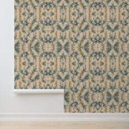 Blauw Vintage Damast Elegant Klassiek Bloemmotief Behang