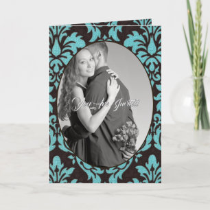 Blauw Vintage Damast Foto Bruiloft Bi-fold
