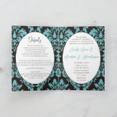 Blauw Vintage Damast Foto Bruiloft Bi-fold (Binnen)