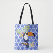 Blauw vintage damast tote bag (Voorkant)