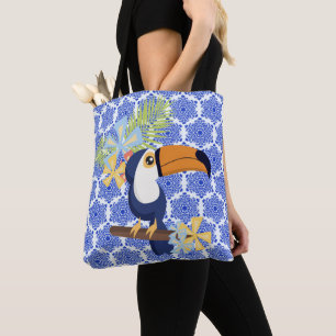 Blauw vintage damast tote bag