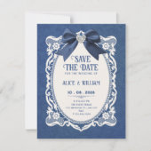 Blauw vintage elegant save the date (Voorkant)