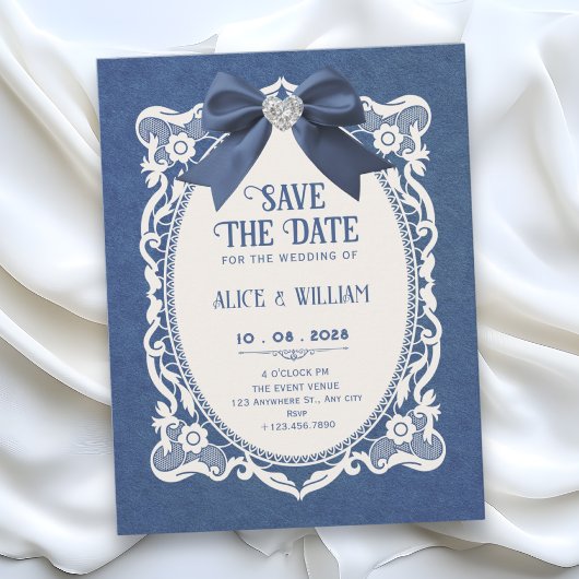 Blauw vintage elegant save the date