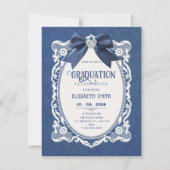 Blauw vintage elegante afstuderen kaart (Voorkant)