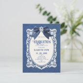 Blauw vintage elegante afstuderen kaart (Staand voorkant)