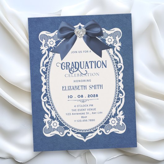 Blauw vintage elegante afstuderen kaart