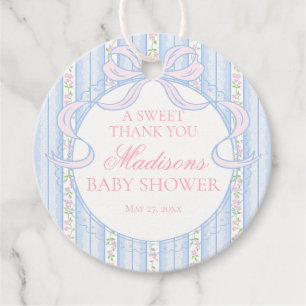 Blauw Vintage Fancy Bloemige Babyshower Cirkel Bedankjes Labels