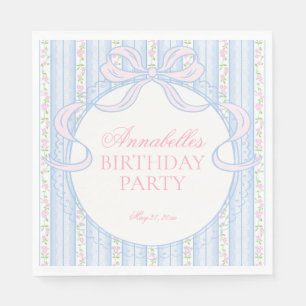 Blauw Vintage Fancy Bloemige Verjaardagsfeest Dess Servet
