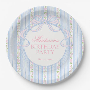 Blauw Vintage Fancy Bloemige Verjaardagsfeestje Papieren Bordje