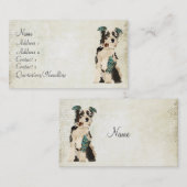 Blauw Vintage Floral Dog Visitekaartje (Voorkant / Achterkant)