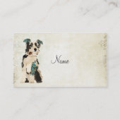 Blauw Vintage Floral Dog Visitekaartje (Achterkant)