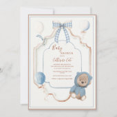 Blauw Vintage Frame Landelijke Beer Ballonnen Baby Kaart (Voorkant)