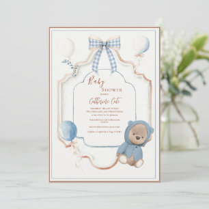 Blauw Vintage Frame Landelijke Beer Ballonnen Baby Kaart