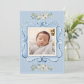 Blauw Vintage Frame Whimsische Baby Aankondiging (Staand voorkant)