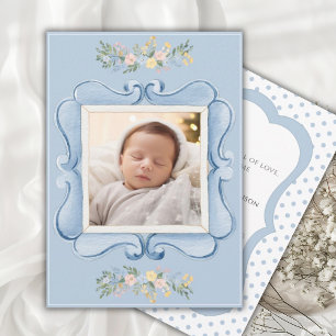 Blauw Vintage Frame Whimsische Baby Aankondiging
