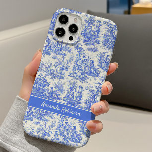 Blauw vintage Frans pastorale Toile de Jouy iPhone 16 Hoesje