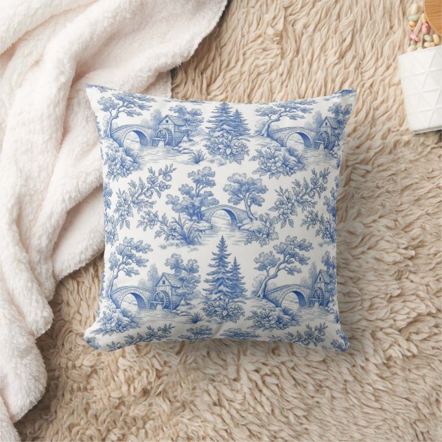 Blauw vintage Frans toile boslandschap Kussen (Deken)