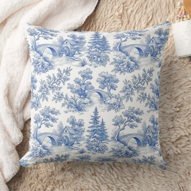 Blauw vintage Frans toile boslandschap Kussen (Deken)