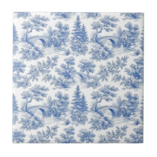 Blauw vintage Frans Toile boslandschap Tegeltje