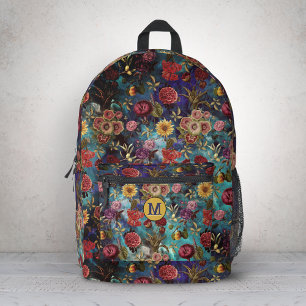 Blauw vintage gebloemd gedrukt patroon bedrukte rugzak