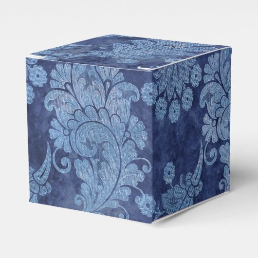 Blauw Vintage Grunge Damast Bedankdoosjes (Voorkant Zijde)