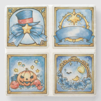 Blauw Vintage Halloween-verhaalboek Stenen Onderzetter