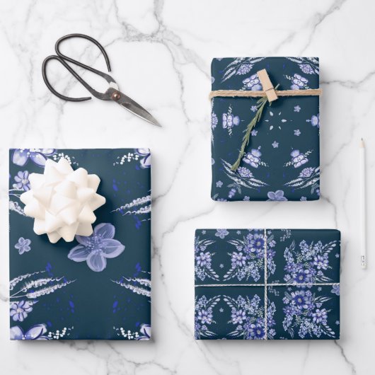 Blauw Vintage Inpakpapier Vel (Voorkant)